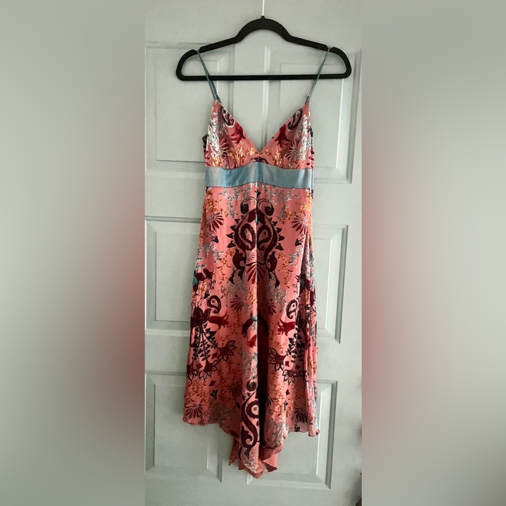 Max & Cleo Y2K Mauve and Teal Damask Patterned Maxi Dress-size 4